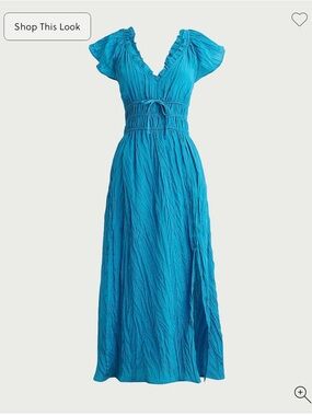 J. Crew Teal Ruffled-Sleeve Maxi Dress